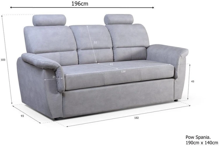 Sofa tapicerowana rozkładana Diana wymiary