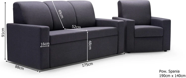 Sofa tapicerowana rozkładana Ewelina  wymiary