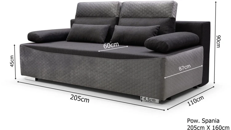 Sofa tapicerowana rozkładana Gracjan Wymiary