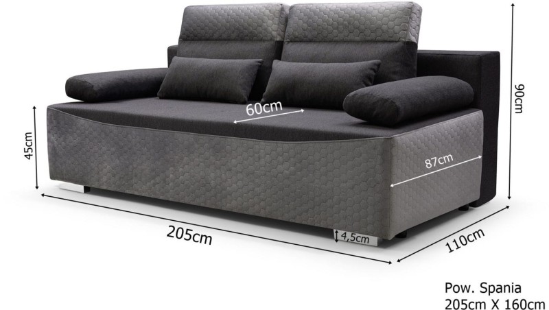 Sofa tapicerowana rozkładana Gracjan Wymiary