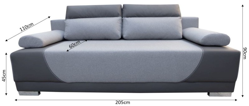 Sofa tapicerowana rozkładana Gregory wymiary