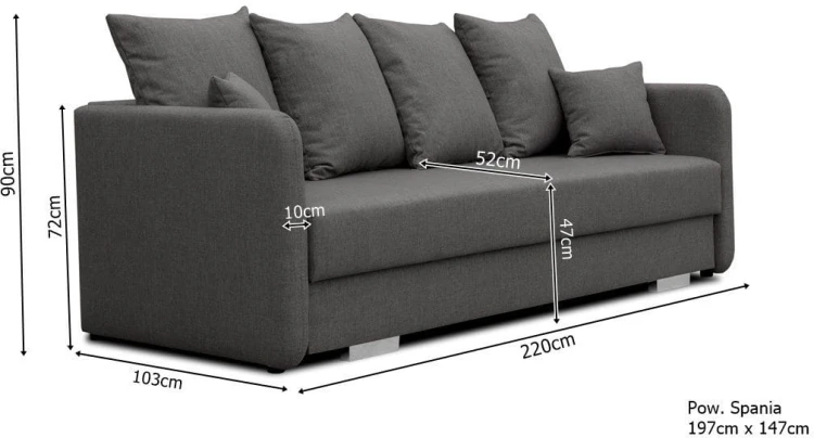 Sofa tapicerowana rozkładana Ivet Wymiary