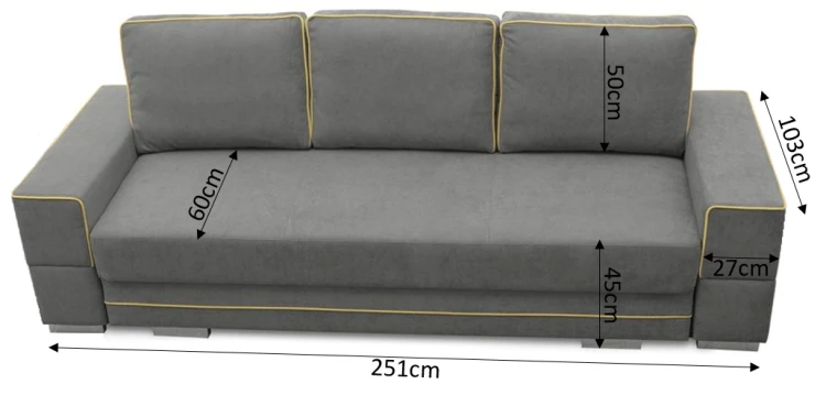 Sofa tapicerowana rozkładana Samanta A wymiary