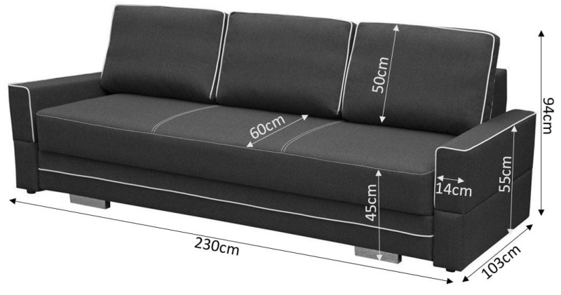 Sofa tapicerowana rozkładana Samanta B wymiary