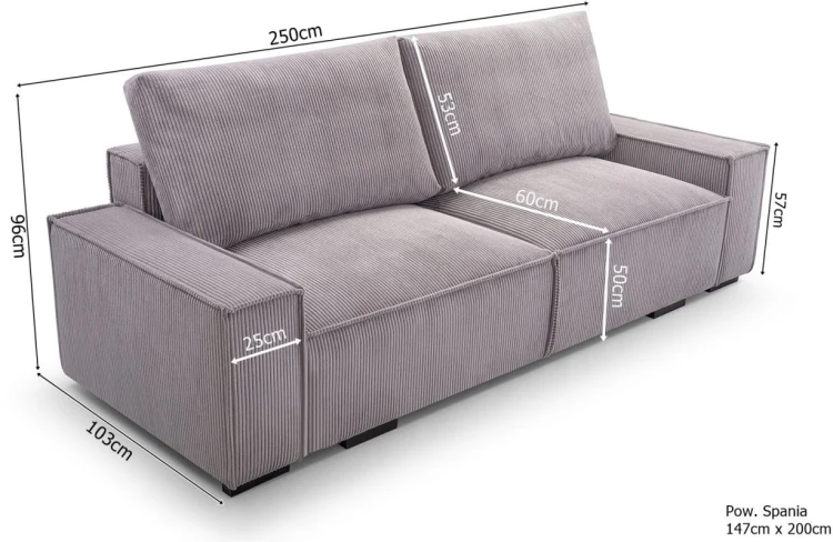 Sofa tapicerowana rozkładana Simba wymiary