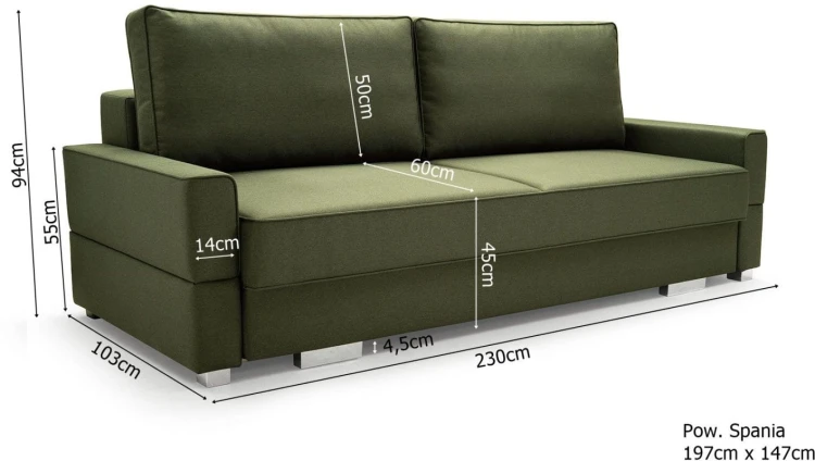 Sofa tapicerowana rozkładana Suzana wymiary