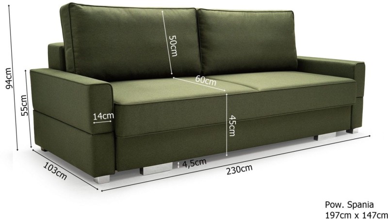 Sofa tapicerowana rozkładana Suzana wymiary