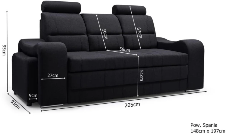 Sofa tapicerowana rozkładana Wenus wymiary