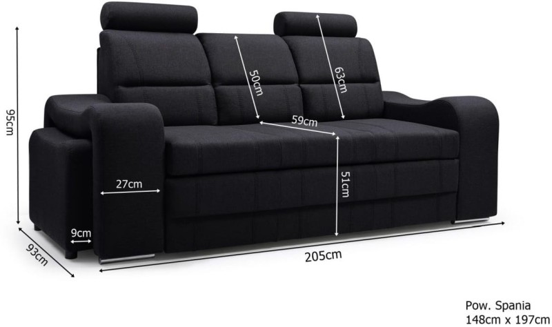 Sofa tapicerowana rozkładana Wenus wymiary