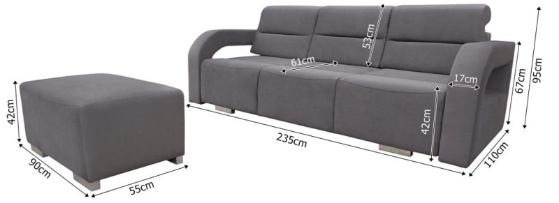 Zestaw tapicerowany Aliss  wymiary szczegółowe