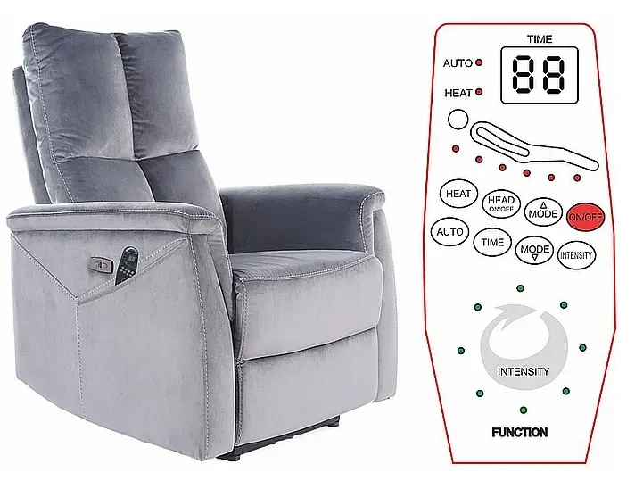 Fotel rozkładany z funkcją masażu Neptun Velvet M szary