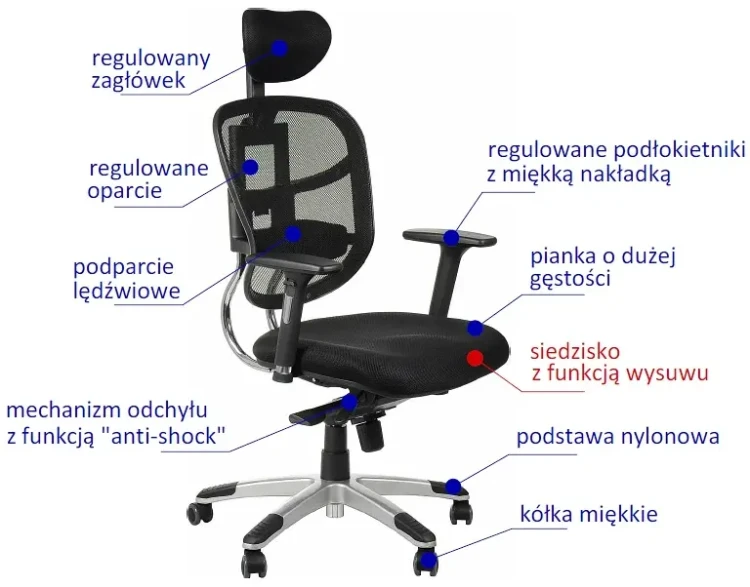 Fotel biurowy z wysuwem siedziska HN-5018 Czarny