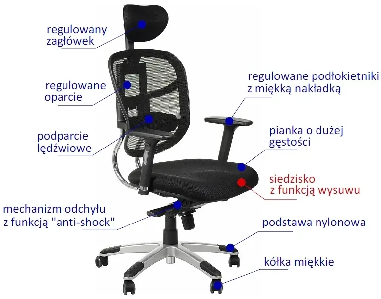 Fotel biurowy z wysuwem siedziska HN-5018 Czarny