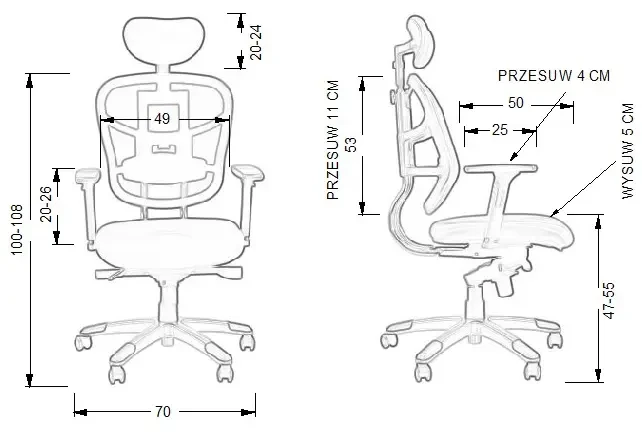 Fotel biurowy z wysuwem siedziska HN-5018 Szary