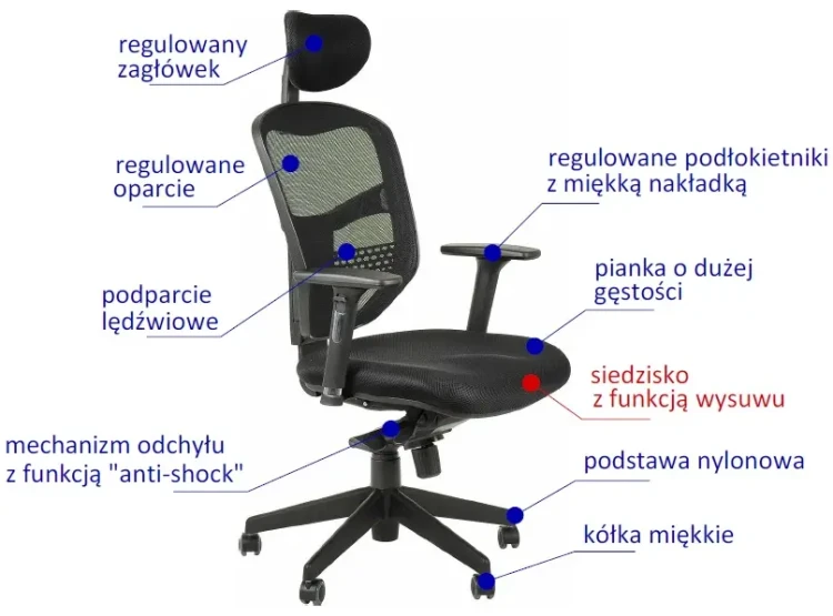 Fotel biurowy z wysuwem siedziska HN-5038 Czarny
