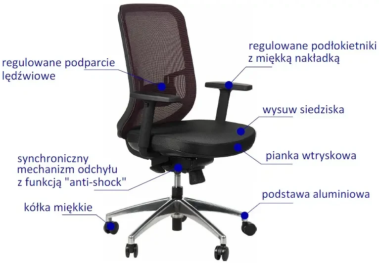 Fotel biurowy z wysuwem siedziska GN-310 Aluminium/Bordo