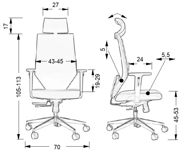 Fotel biurowy z wysuwem siedziska ZN-805-C-9
