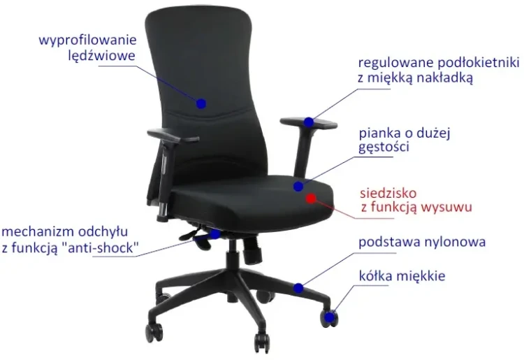 Fotel biurowy z wysuwem siedziska KENTON Czarny