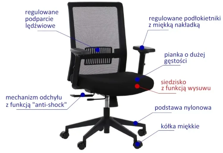Fotel biurowy z wysuwem siedziska RIVERTON M/L Czarny
