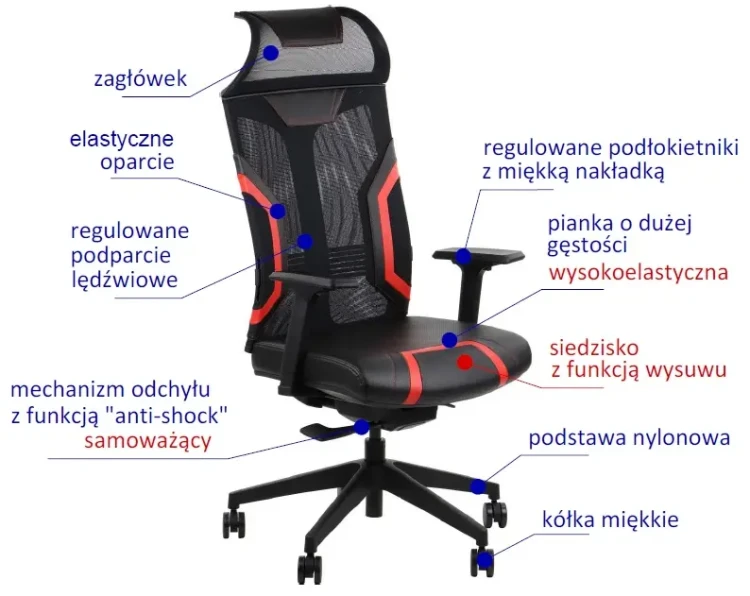 Fotel gamingowy RYDER EXTREME Czarno-czerwony