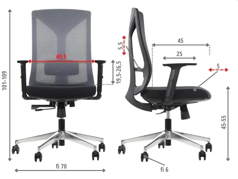 Fotel biurowy HAGER Szary/chrom