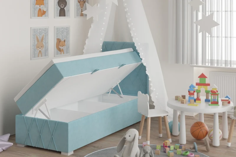 Łóżko kontynentalne do pokoju młodzieżowego Royal 90x200 jednoosobowe tapicerowane