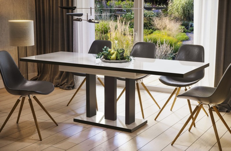 Stół Appia Black rozkładany 130-210 biały połysk/czarny mat