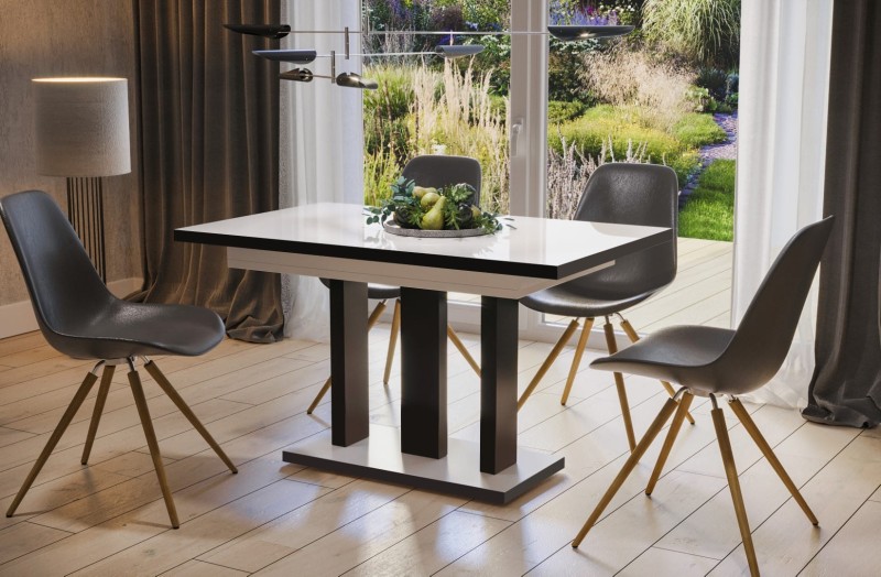 Stół Appia Black rozkładany 130-210 biały połysk/czarny mat