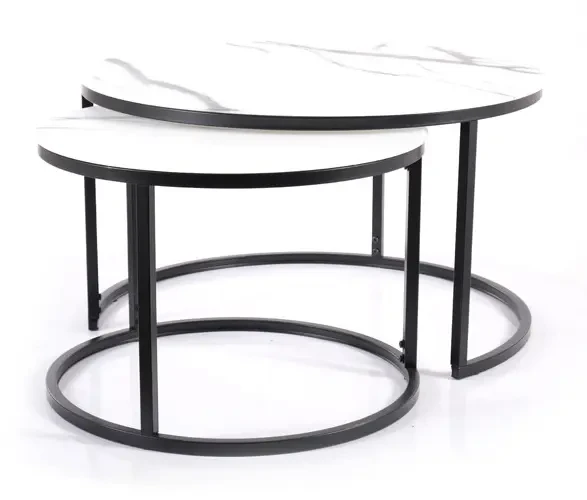 Zestaw stolików Atlanta C biały efekt marmuru/czarny