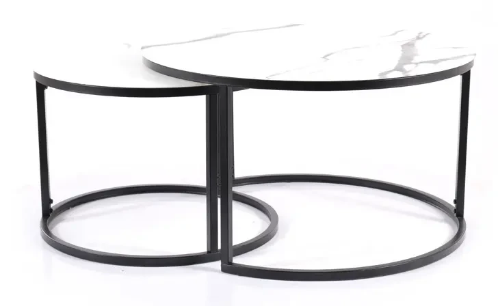 Zestaw stolików Atlanta C biały efekt marmuru/czarny