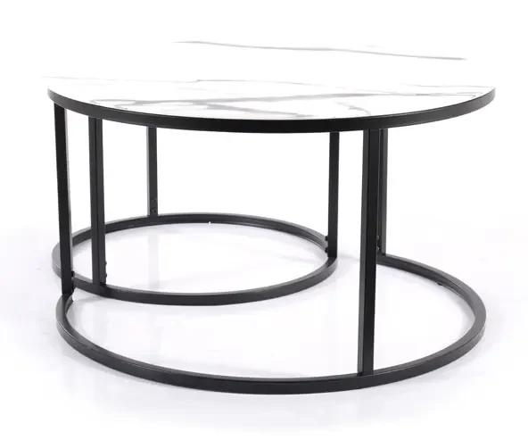 Zestaw stolików Atlanta C biały efekt marmuru/czarny