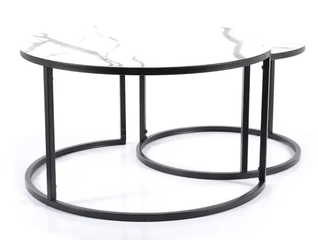 Zestaw stolików Atlanta C biały efekt marmuru/czarny