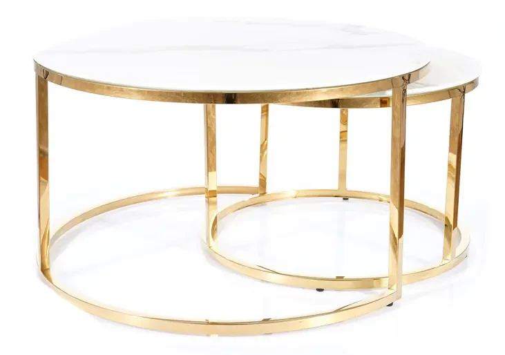 Zestaw stolików Muse biały efekt marmuru/złoty