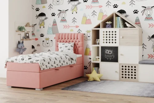 Łóżko kontynentalne do pokoju młodzieżowego Dalia z pojemnikiem 90x200 jednoosobowe tapicerowane