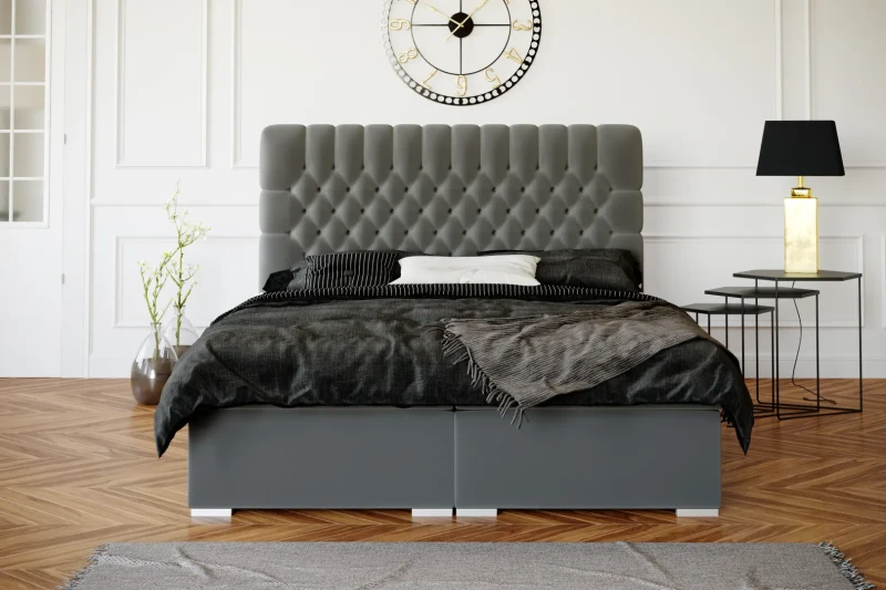 Łóżko kontynentalne Dalia z pojemnikiem dwuosobowe tapicerowane