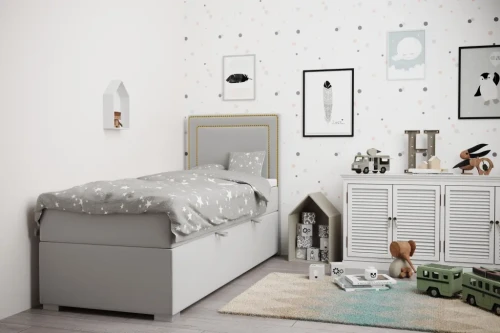 Łóżko kontynentalne do pokoju młodzieżowego Quarto z pojemnikiem 90x200 jednoosobowe tapicerowane
