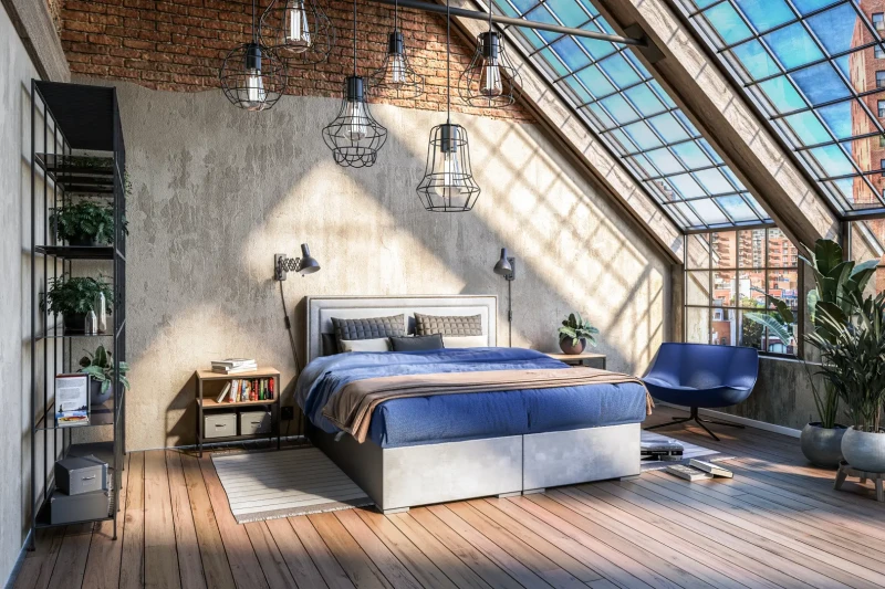 Łóżko kontynentalne Quarto z pojemnikiem dwuosobowe tapicerowane