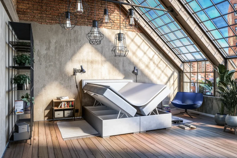 Łóżko kontynentalne Quarto z pojemnikiem dwuosobowe tapicerowane