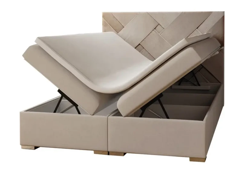 Łóżko kontynentalne Belize z pojemnikami dwuosobowe tapicerowane