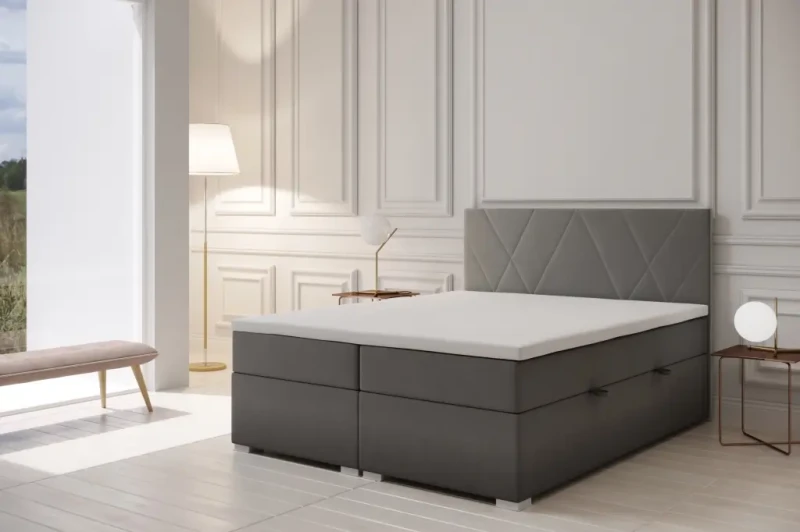 Łóżko kontynentalne Lara z pojemnikami dwuosobowe tapicerowane