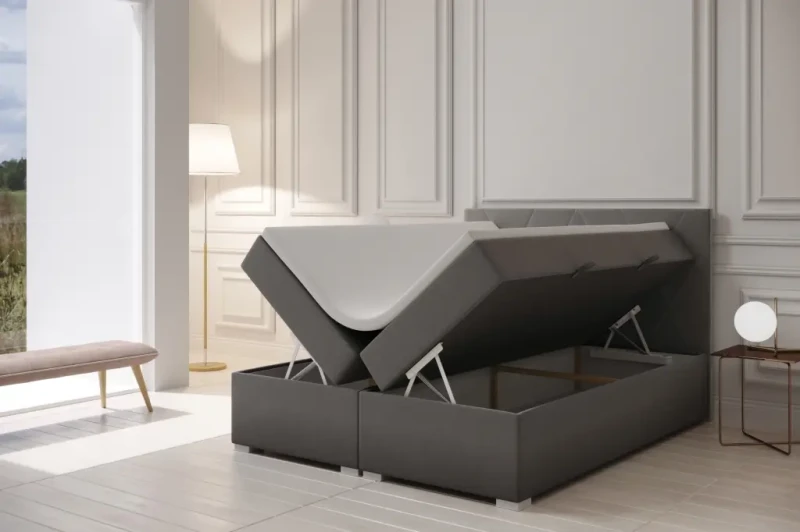 Łóżko kontynentalne Lara z pojemnikami dwuosobowe tapicerowane