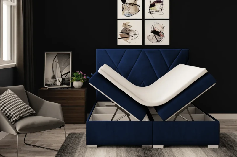 Łóżko kontynentalne Lara z pojemnikami dwuosobowe tapicerowane