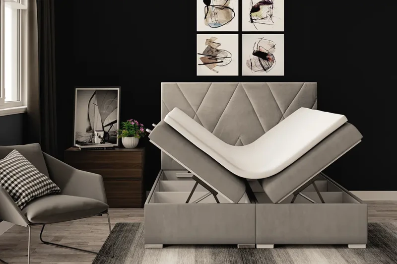 Łóżko kontynentalne Lara z pojemnikami dwuosobowe tapicerowane