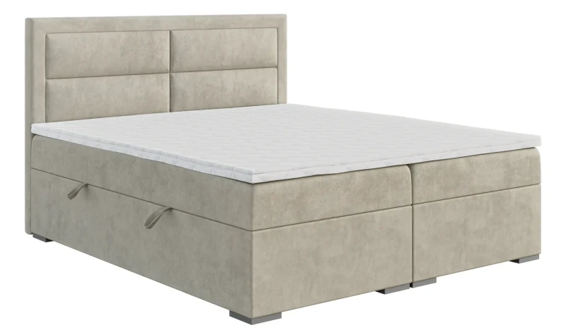 Łóżko kontynentalne Merida z pojemnikami dwuosobowe tapicerowane