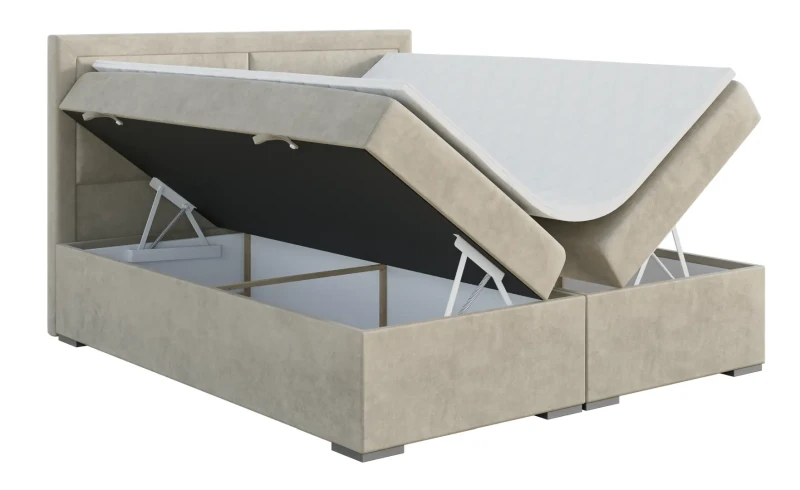 Łóżko kontynentalne Merida z pojemnikami dwuosobowe tapicerowane