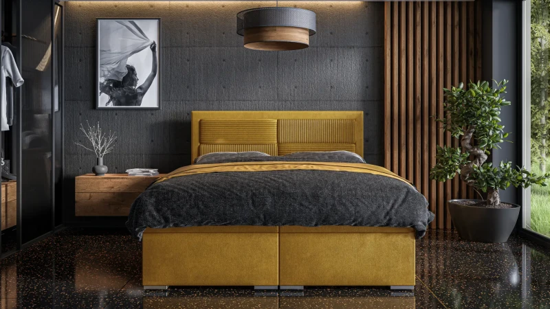 Łóżko kontynentalne Merida z pojemnikami dwuosobowe tapicerowane