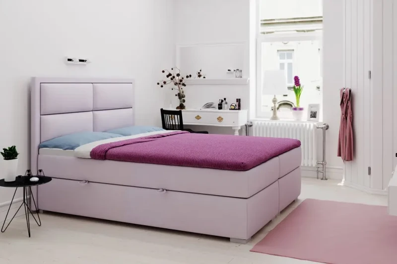 Łóżko kontynentalne Merida z pojemnikami dwuosobowe tapicerowane