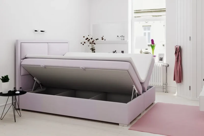 Łóżko kontynentalne Merida z pojemnikami dwuosobowe tapicerowane