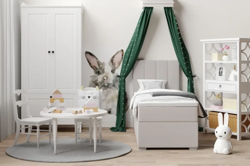 Łóżko kontynentalne do pokoju młodzieżowego Puro z pojemnikiem 90x200 jednoosobowe tapicerowane