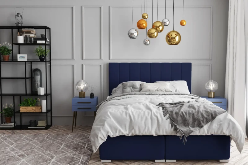 Łóżko kontynentalne Puro z pojemnikami dwuosobowe tapicerowane